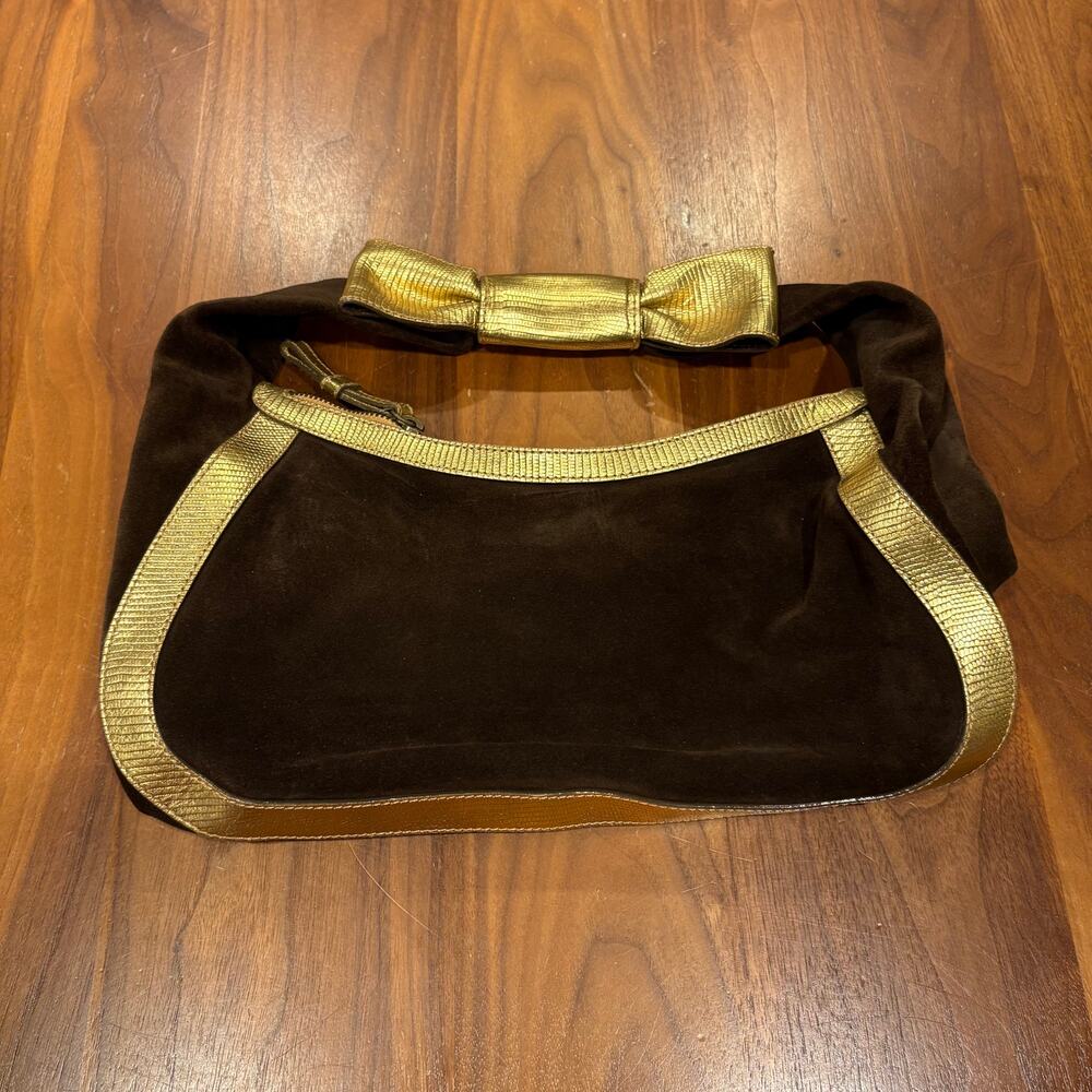 Moschino Cheap and Chic Brown Suede Purse with Gold Trim